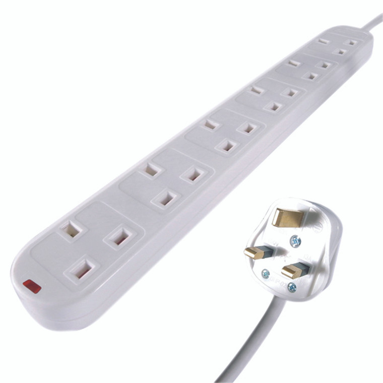 GR02433 Connekt Gear 5m 6-Way Surge Protection Extension Lead White 27-6050S