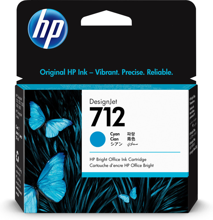 HP 3ED67A 712 Cyan Ink Cartridge, 29ml