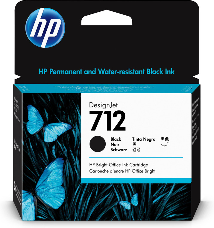 HP 3ED71A 712 Black Ink Cartridge, 80ml