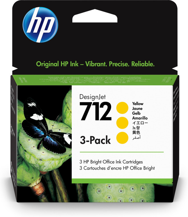 HP 3ED79A 712 Yellow Ink Cartridge, 29ml, Pack qty 3