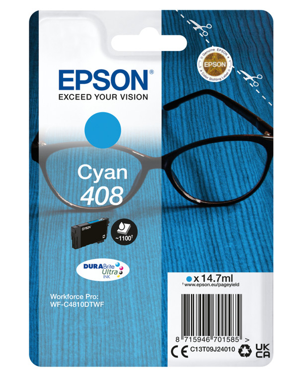 Epson C13T09J24010 408 Cyan Ink Cartridge 1.1K pages 15ml
