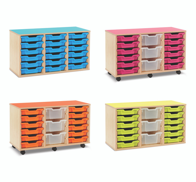 Monarch Bubblegum 18 Shallow or Combination Tray Storage Unit with Coloured Top and Gratnells Trays