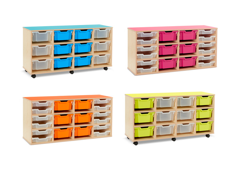Monarch Bubblegum Deep and Shallow Combination Tray Storage Unit with Coloured Top and Gratnells Trays H642/707mm