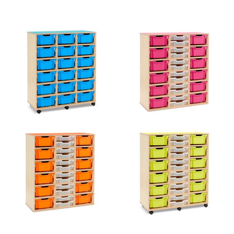 Monarch Bubblegum Deep and Shallow Combination Tray Storage Unit with Coloured Top and Gratnells Trays H1145/1210mm