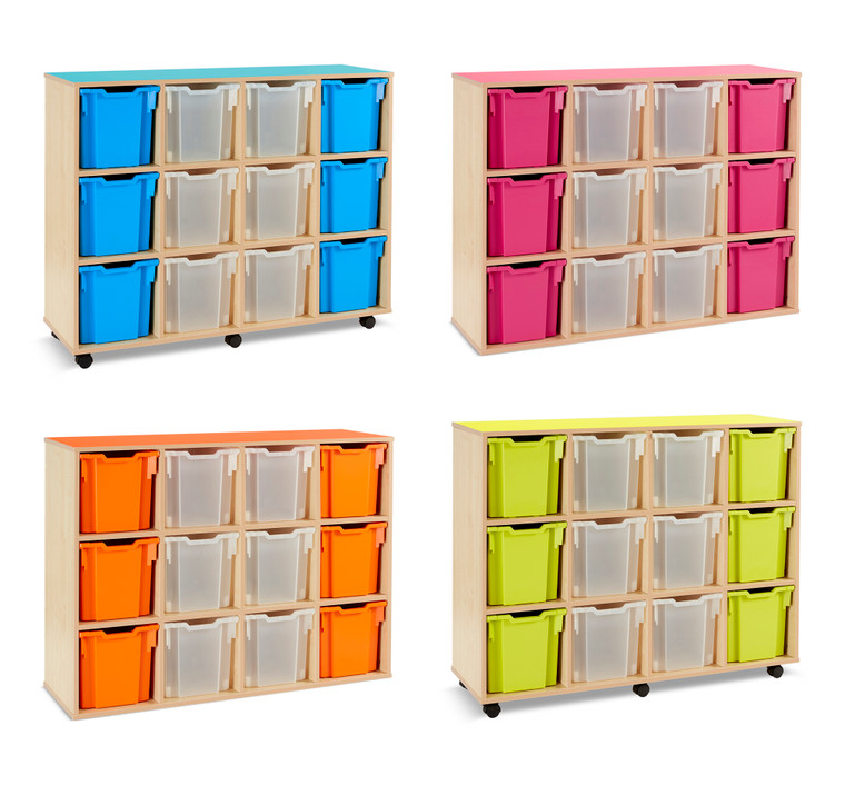 Monarch Bubblegum Deep and Shallow Combination Tray Storage Unit with Coloured Top and Gratnells Trays H1002/1067mm