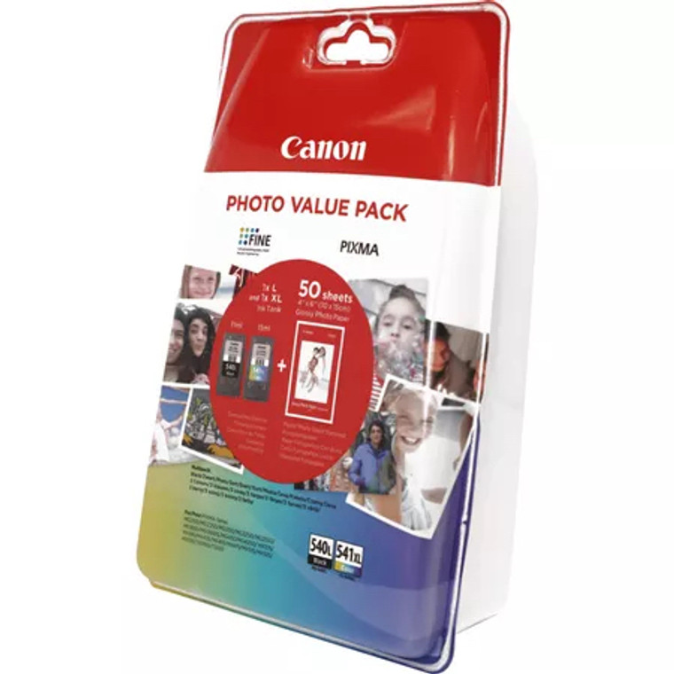 Canon 5224B007 PG-540L &  CL541XL Printhead Cartridge Multipack Black & Colour with Photopaper 10x15cm 50 Sheets