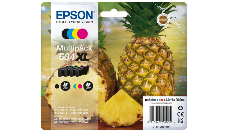 Epson C13T10H64010 604XL Ink Cartridge Multipack BkCMY High Capacity 500pg + 3x350pg Pack of4