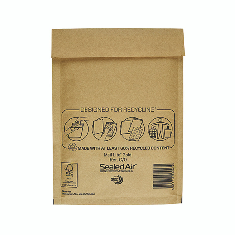 Mail Lite Bubble Postal Bag Gold C0-150x210 (Pack of 100) 101098091