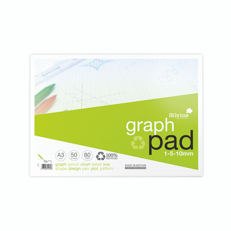 Silvine Recycled Graph Pad 1/5/10mm A3 50 Pages A3GPRE