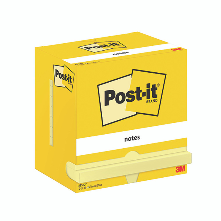 Post-it Notes 76x127mm 100 Sheets Canary Yellow (Pack of 12) 655-CY