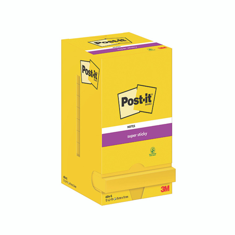 Post-it Super Sticky Notes 76x76mm 90 Sheets Ultra Yellow (Pack of 12) 654-S