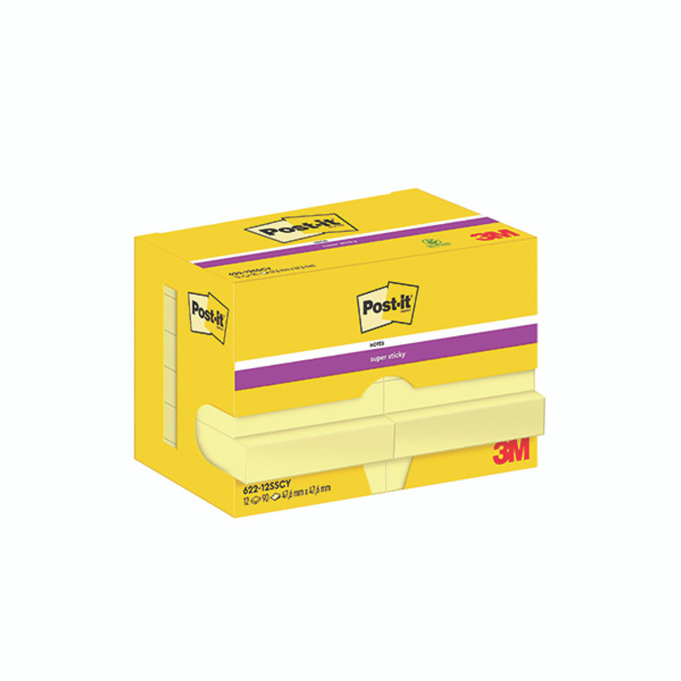 Post-it Super Sticky Notes 47.6x47.6mm 90 Sheets Canary Yellow (Pack of 12) 622-12SSCY-EU