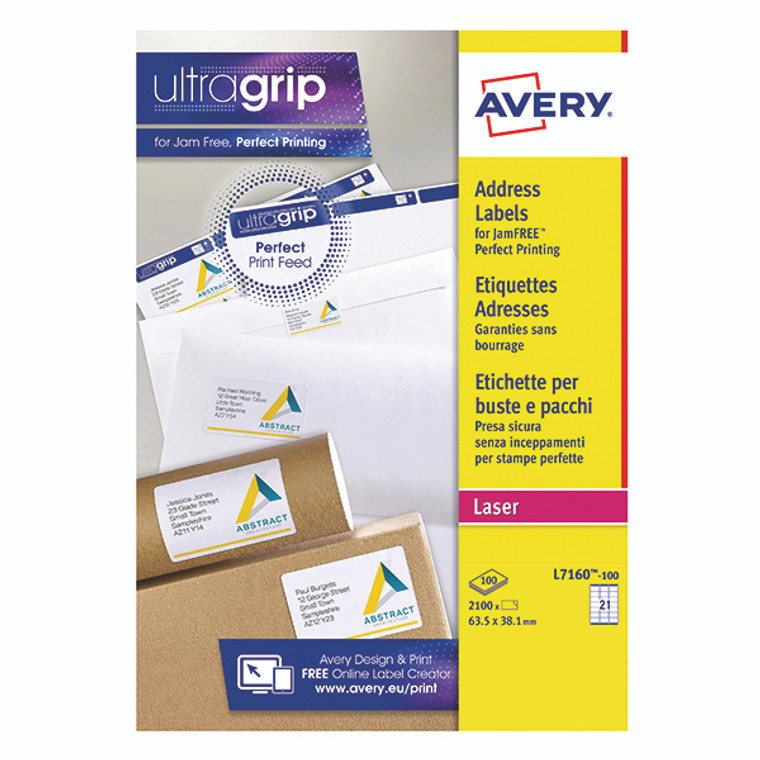 Avery Ultragrip Laser Label 63.5x38.1mm White (Pack of 2100) L7160-100