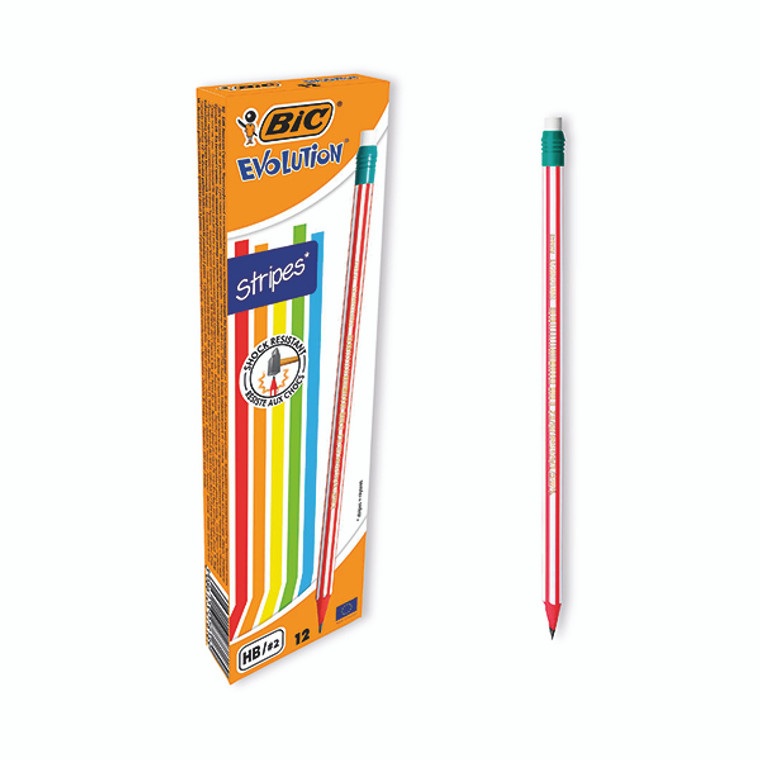 Bic Stripes HB Pencils Eraser Tip Assorted (Pack of 12) 8960342