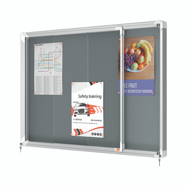 Nobo Premium Plus Lockable Noticeboard 8xA4 Sheets Grey Felt 1915336