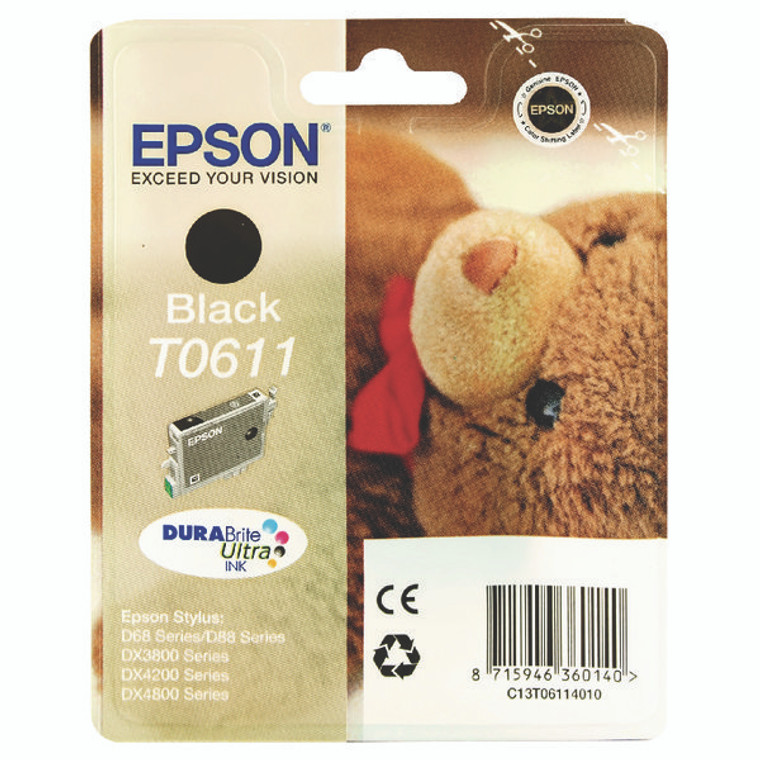 T061140 Epson C13T061140 T0611 Black Ink Cartridge Teddybear