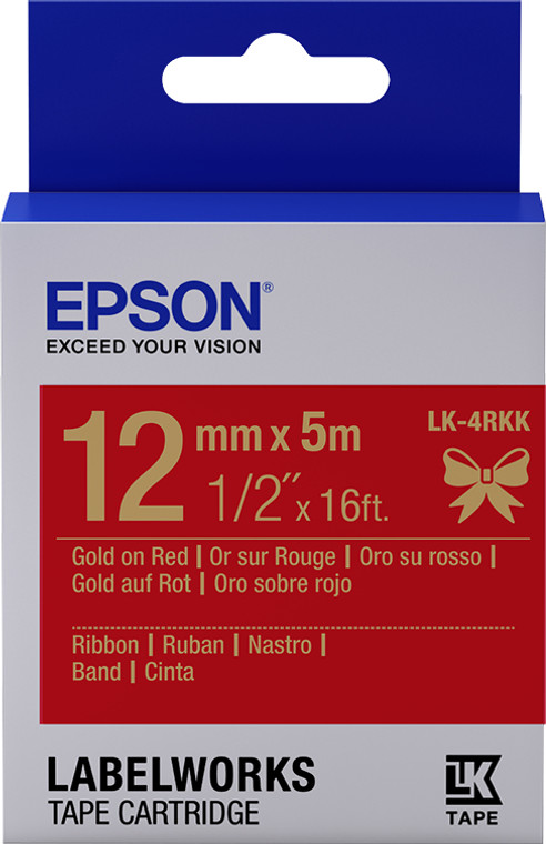 Epson C53S654033 LK-4RKK Ribbon Gold on Red 12mm x 5m