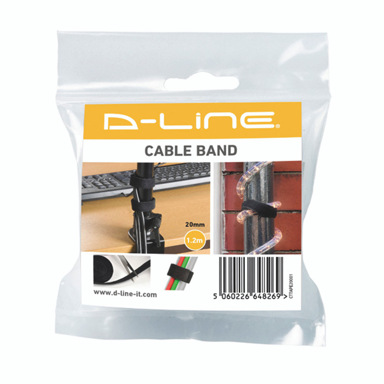 DL64826 DLine Cable Tidy Band Reusable Hook Loop Black CTTAPE20001