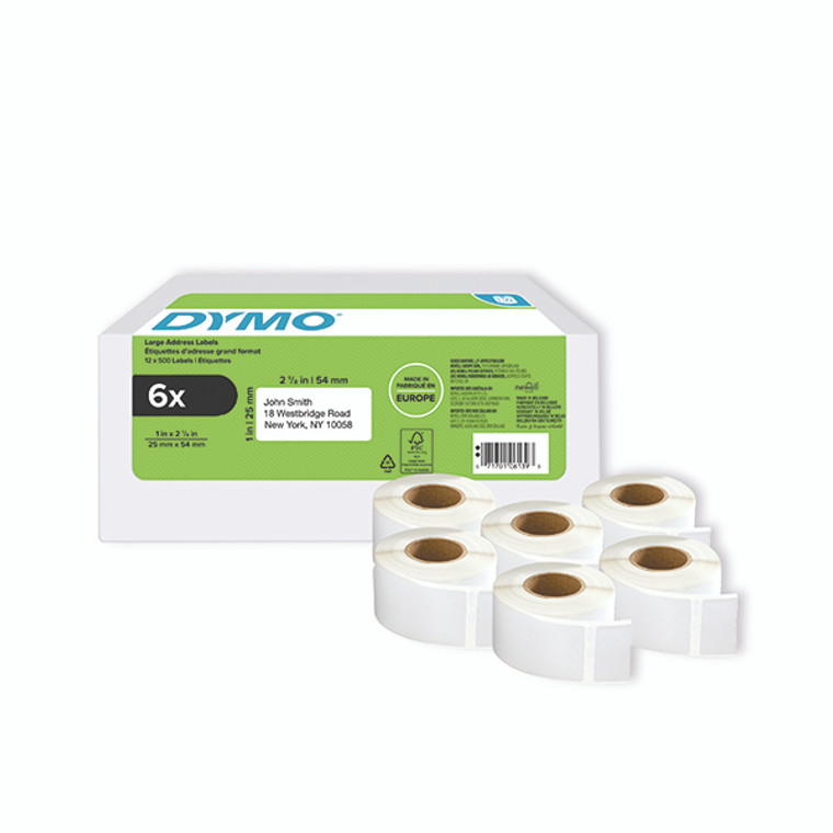 Dymo LabelWriter Return Address Labels 25 x 54mm Self-Adhesive White (Pack of 6) 2177564