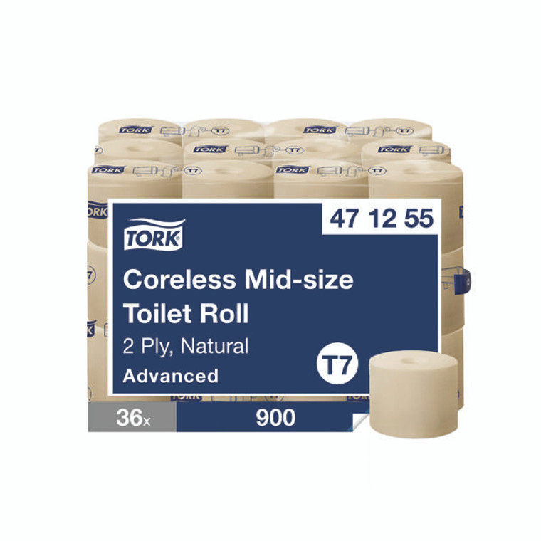 Tork Coreless Mid 2-Ply Toilet Roll Advanced Natural (Pack of 36) 471255