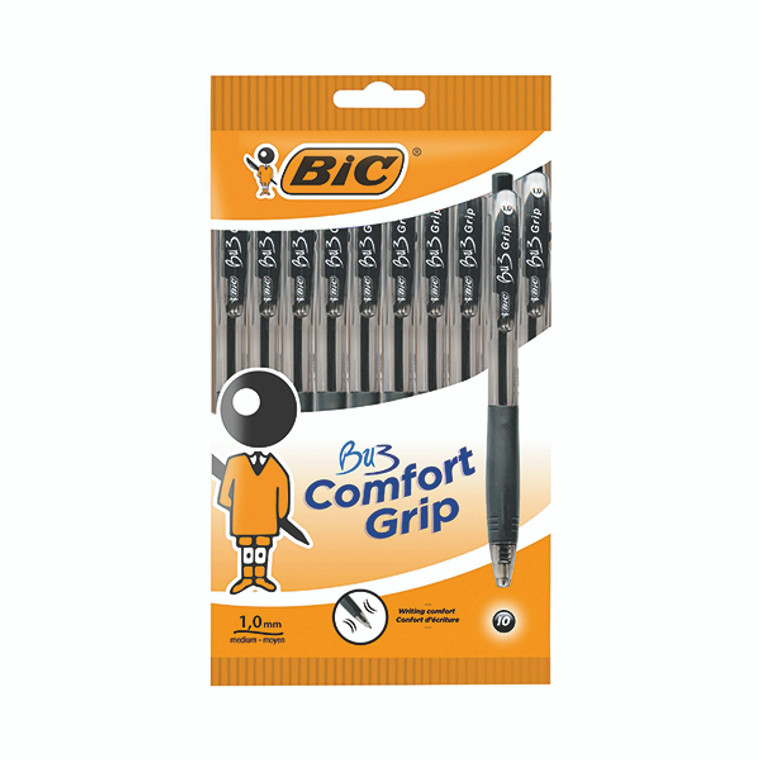 Bic BU3 Grip Retractable Ballpoint Pen (Pack of 10) Black 996727