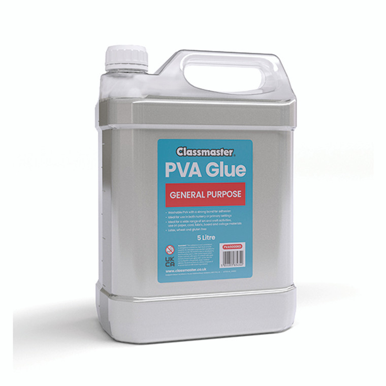 Classmaster White Washable Red Label PVA Glue 5L Bottle with Screw Cap PVA5000RD