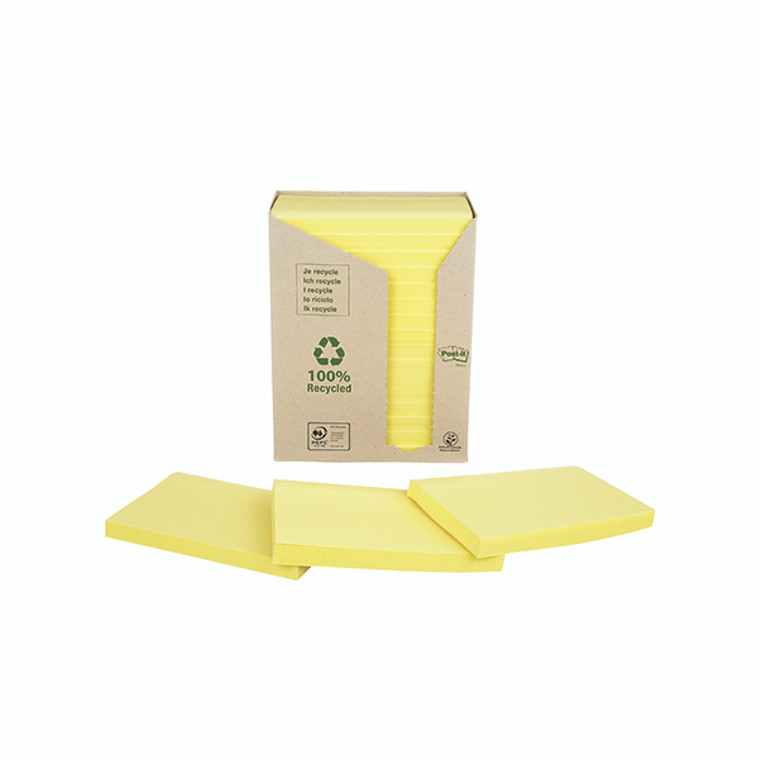 Post-it Recycled Notes 76x127mm 100 Sheets Canary Yellow (Pack of 16) 655-1T