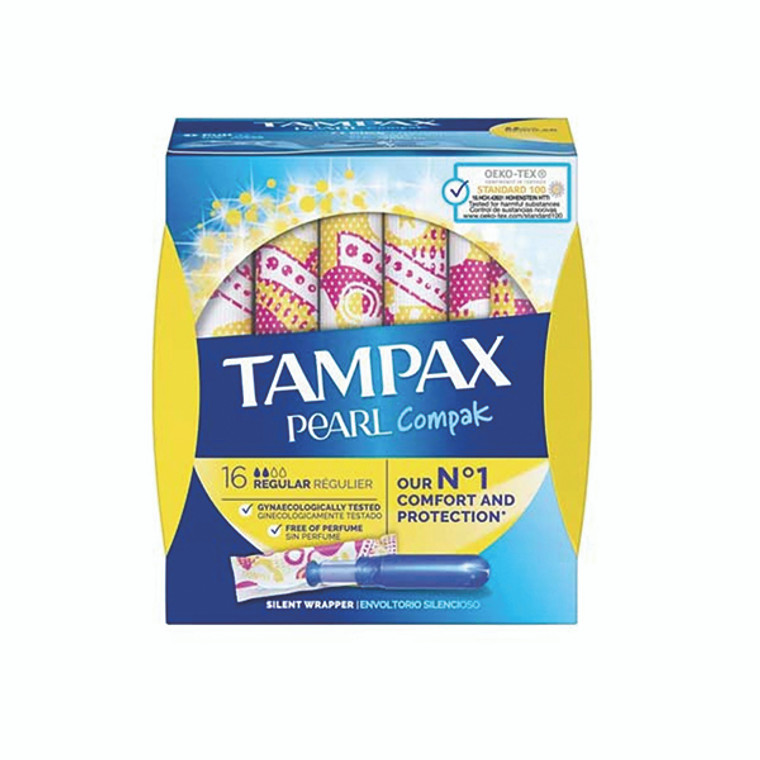 Tampax Compak Pearl Regular Applicator Tampons Boxed x16 (Pack of 4) C006298