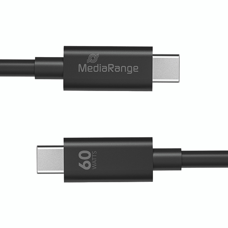 MediaRange USB Type C Cable Charge and Sync USB 3.0 5Gbit 60W Max 1.2m Black MRCS213