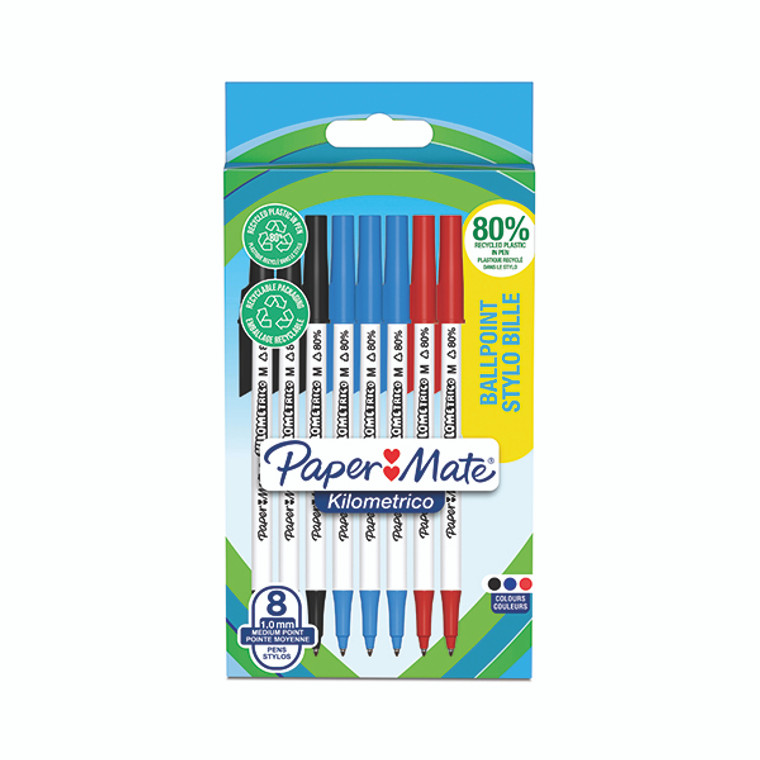 PaperMate Kilometrico Ballpoint Pen Medium 1.0mm Assorted (Pack of 8) 2187680