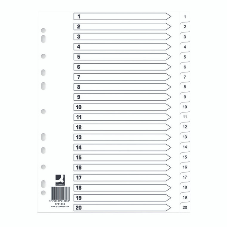 KF01356Q Q Connect Index 1-20 Polypropylene White Pack 10 KF01356Q