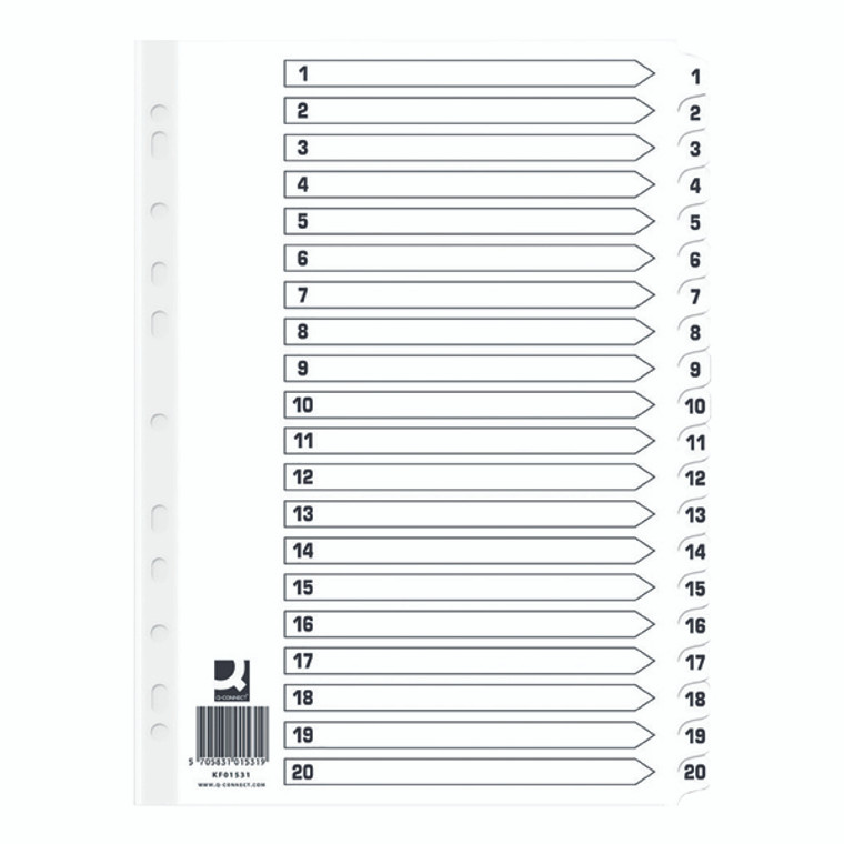 KF01531Q Q Connect Index 1-20 Board Reinforced White Pack 10 KF01531Q