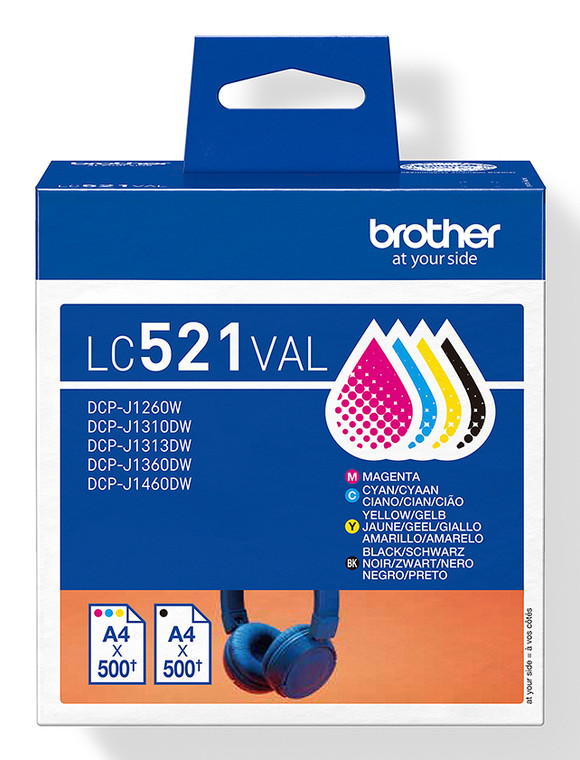 Brother LC-521VAL Ink Cartridge Multipack Bk,C,M,Y 4x500 pages