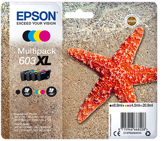 Epson C13T03A64020/603XL Ink Cartridge Multipack Bk,C,M,Y High Capacity Blister Acustic Magnetic 8,9ml + 3x4ml Pack of 4