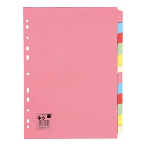 5 Star 12-Part Subject Divider A4 Recycled Card Multipunched 155gsm Assorted 330925