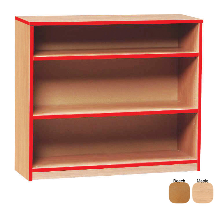 MEQ750BCRE-M Monarch Coloured Edge Bookcase with Red Edging 2 Adjustable Shelves Beech