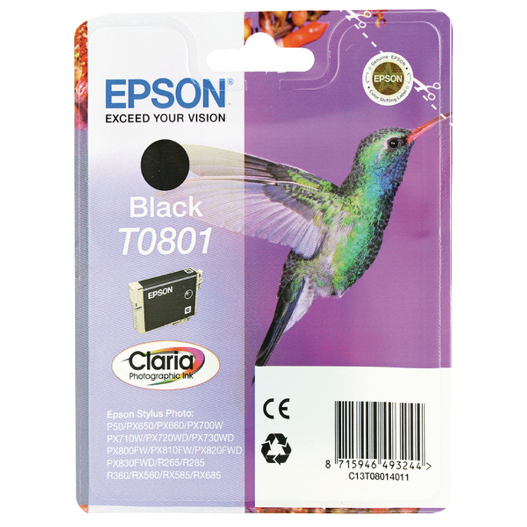 T08014010 Epson C13T08014010 T0801 Black Ink Cartridge Hummingbird