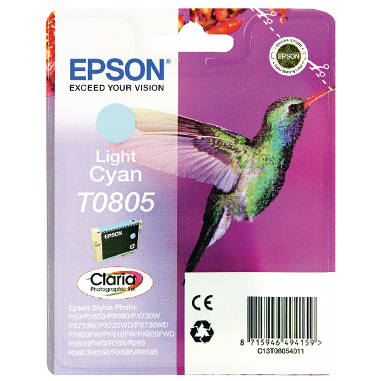 T08054010 Epson C13T08054010 T0805 Light Cyan Ink Cartridge Hummingbird