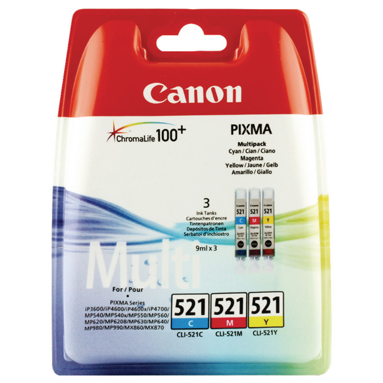 CLI-521CMY Canon 2934B010 CLI-521 C M Y Multipack 3 Ink Cartridges