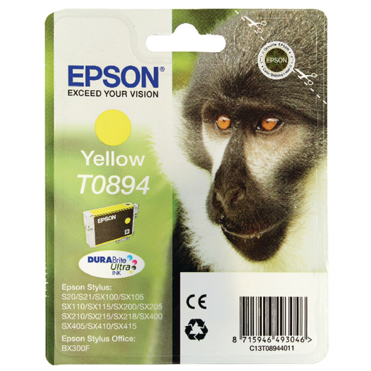 T08944010 Epson C13T08944010 T0894 Yellow Ink Cartridge Monkey