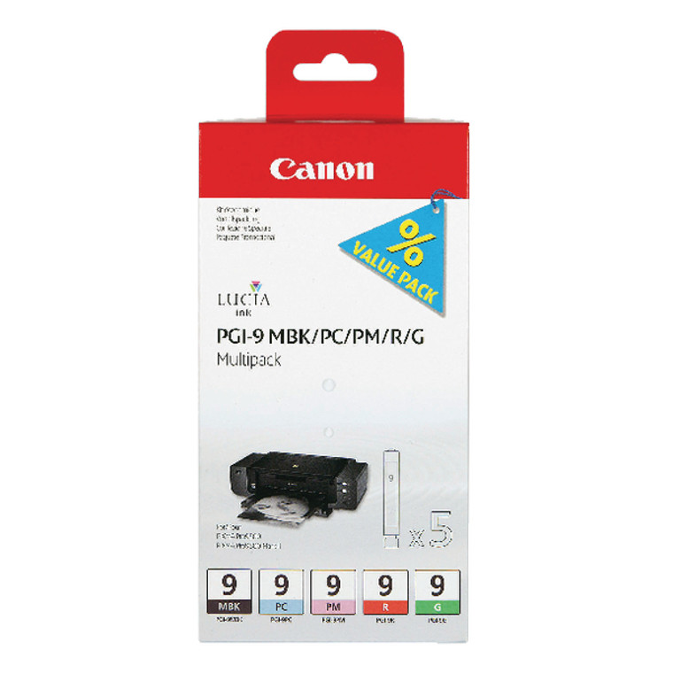 PGI-9PhotoMultiPack Canon 1033B011 MBK PC PM R G Multipack 5 Ink Cartridges