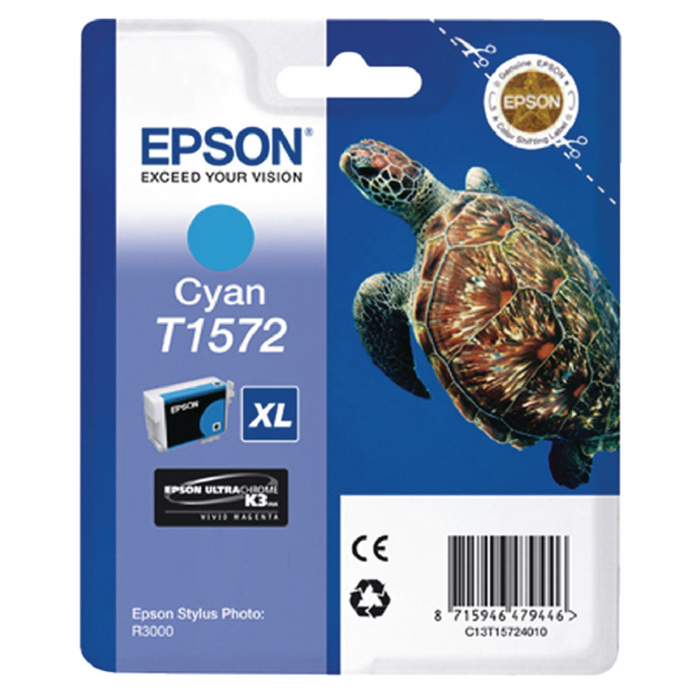 T15724010 Epson C13T15724010 T1572 Cyan Ink Cartridge Turtle