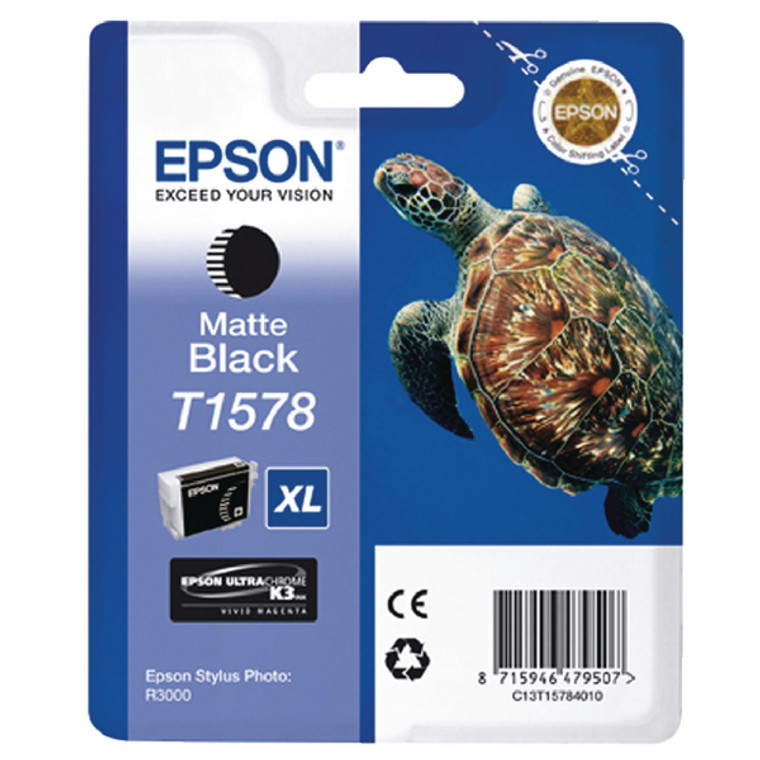 T15784010 Epson C13T15784010 T1578 Matte Black Ink Cartridge Turtle