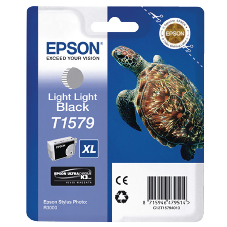 T15794010 Epson C13T15794010 T1579 Light Light Black Ink Cartridge Turtle