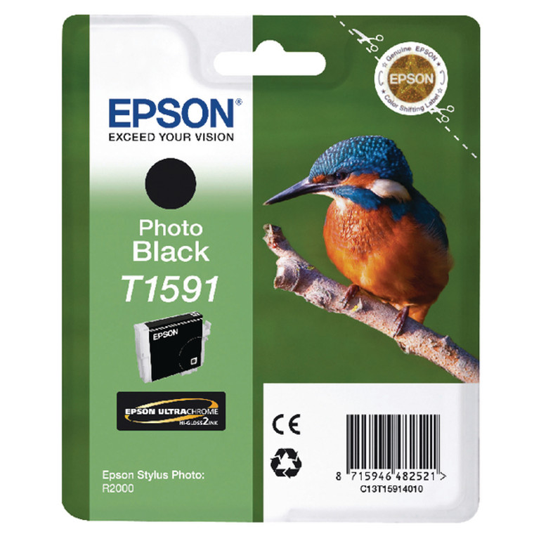 T15914010 Epson C13T15914010 T1591 Photo Black Ink Cartridge Kingfisher