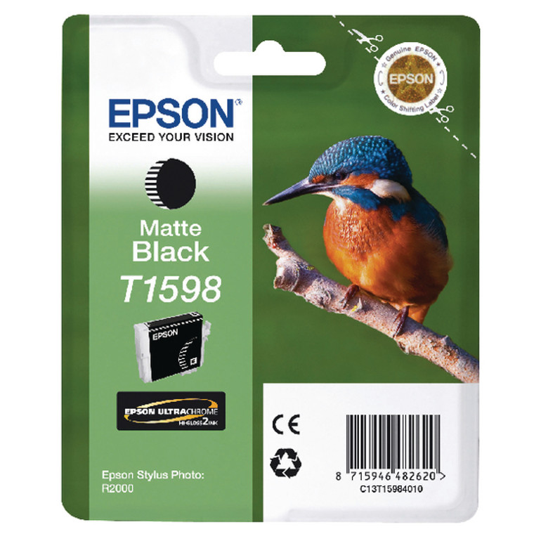 T15984010 Epson C13T15984010 T1598 Matte Black Ink Cartridge Kingfisher