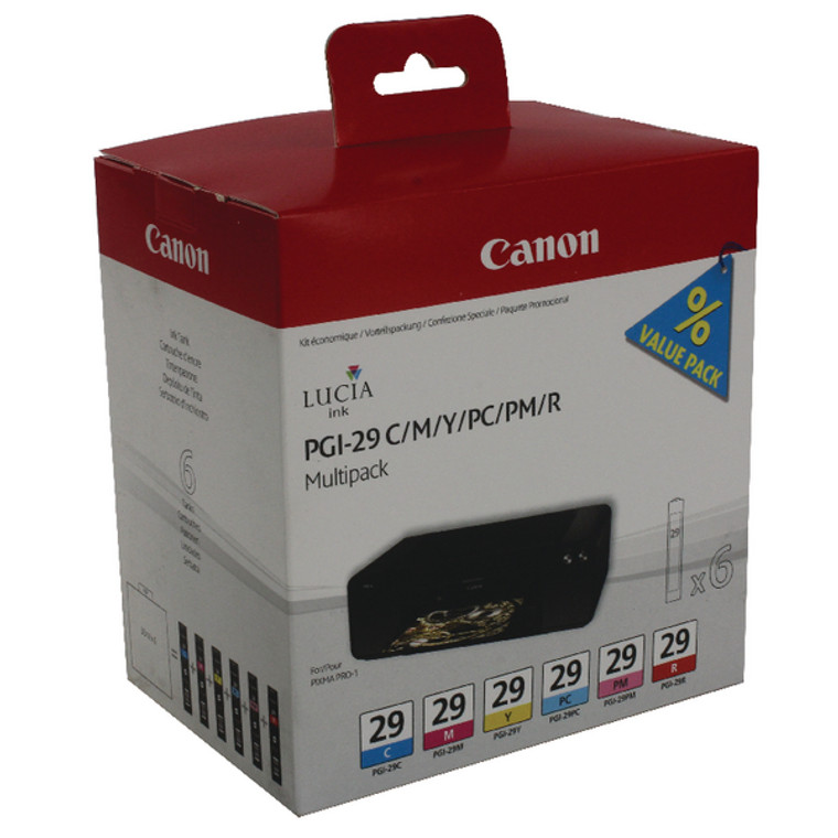 PGI-29MULTIB Canon 4873B005 PGI-29 R C M Y PC PM Multipack 6 Ink Cartridges