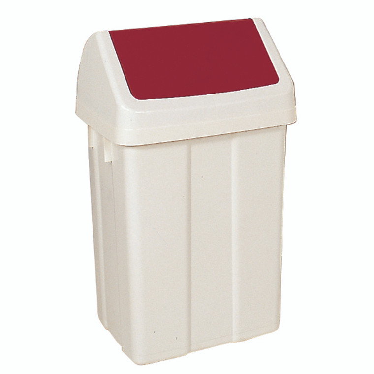 SBY13822 Plastic Swing Top Bin 50 Litre White With Red Lid 330352