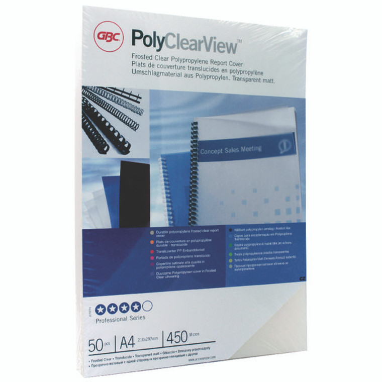IC38715 GBC PolyClearView A4 Frosted Clear Binding Covers Pack 50 IB387159