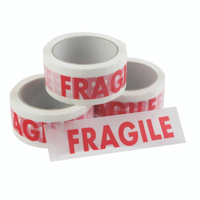 MA19370 Vinyl Tape Printed Fragile 50mmx66m White Red Pack 6 PPVC-FRAGILE
